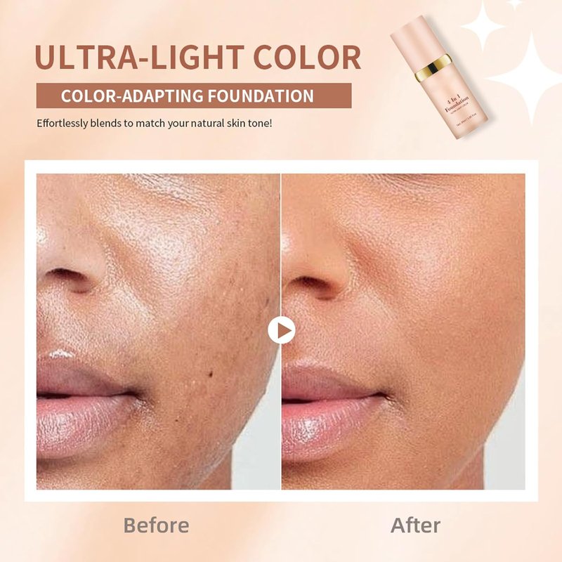 4-in-1 Color Changing Foundation - Auto-Adjusting SPF 30 Liquid Makeup for Medium Coverage | Natural Matte Finish (Light)