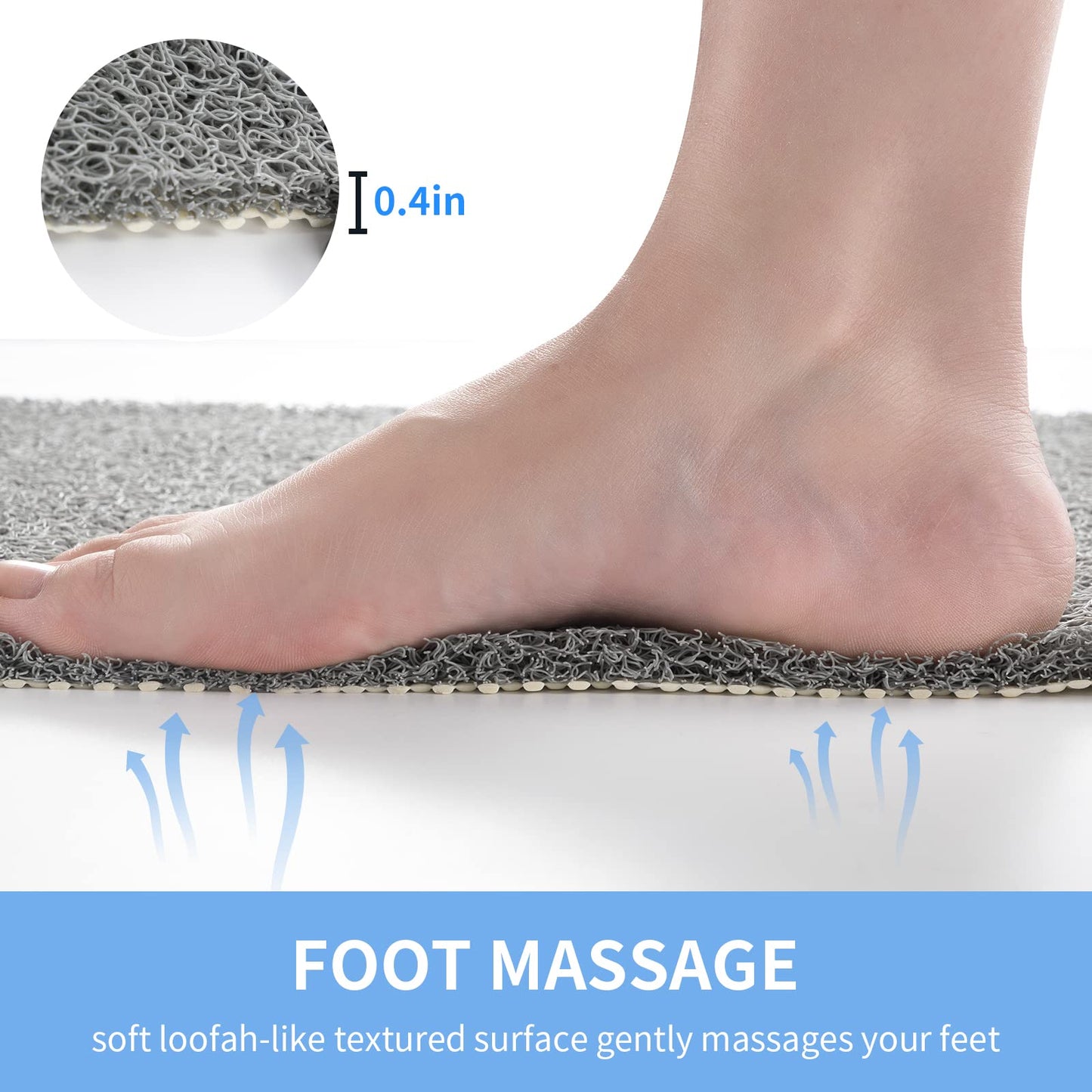 Hargiis Non-Slip Shower Mat Bathtub Mat for Bath Tub, Anti Slip Bath Tub Mat, Floor Mat, Soft PVC Loofah Bathroom Mats, Foot Scrubber Mat, Quick Drying Easy Cleaning Mats for Wet Areas (Grey 40"×16")