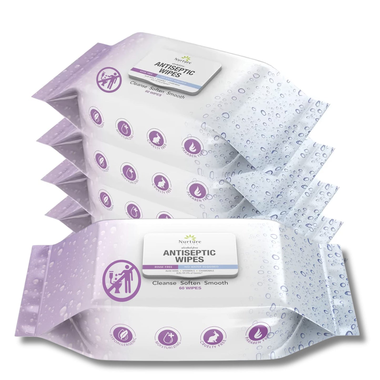 Nurture XL Antibacterial Body & Hand Sanitizing Wipes | Alcohol-Free Antiseptic Wet Towelettes for Germ Removal, Disinfecting Skin, Sanitizing Hands |Cleaning Cloths | Adults & Baby | Thick & Strong