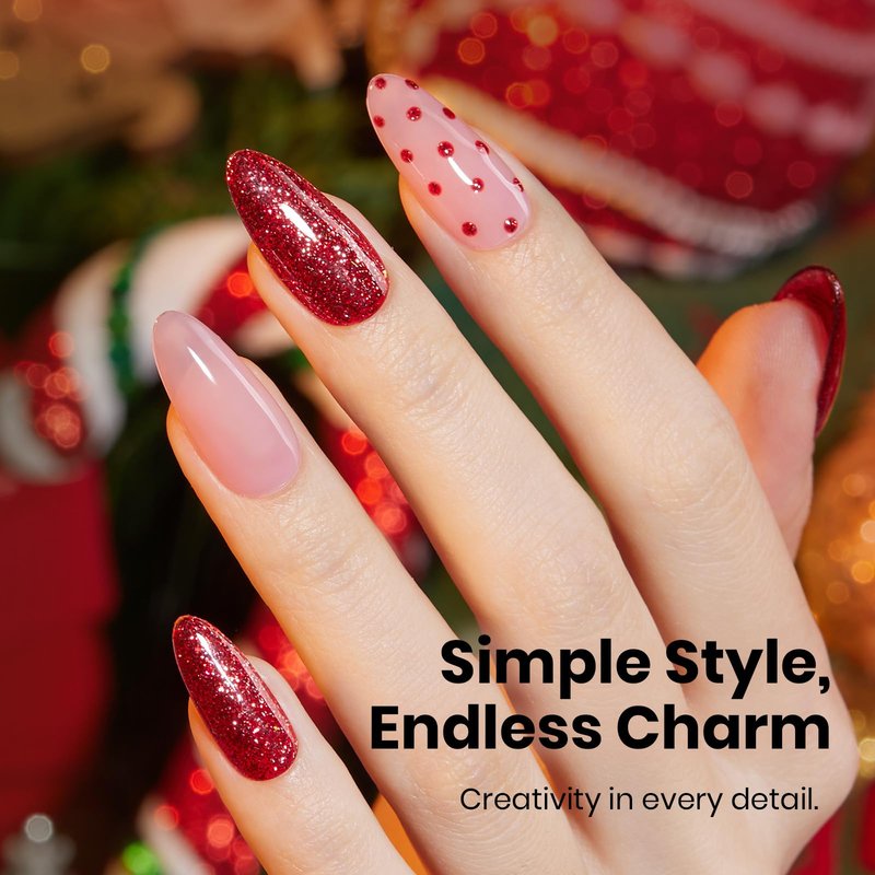 Beetles Red Glitter Gel Nail Polish - Wine Red Shimmer Gel Polish 1Pcs 0.5Oz 15ml Soak Off UV LED Long Lasting Glossy Manicure for Nail Art and DIY