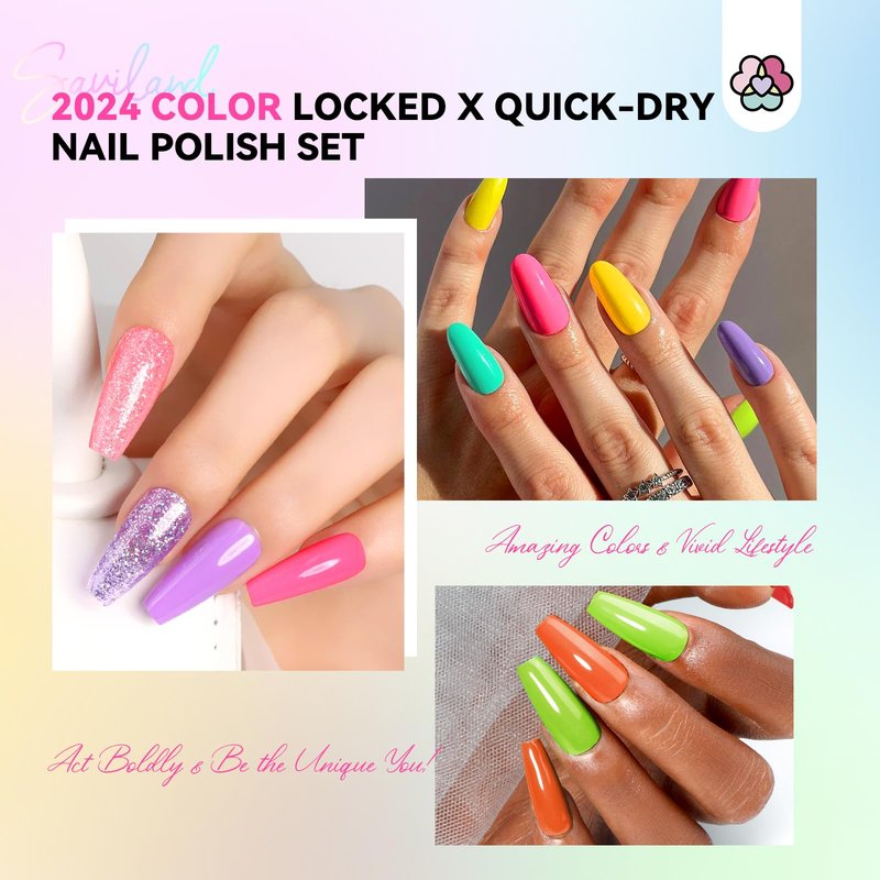 SAVILAND Nail Polish Set: Quick Dry Nail Polish Fingernail 20+3 Pcs Bright Neon Red Green Glitter Regular Nails Polish Kit with Base Top Polish Nail Art Polish DIY At Home Gift for Girls