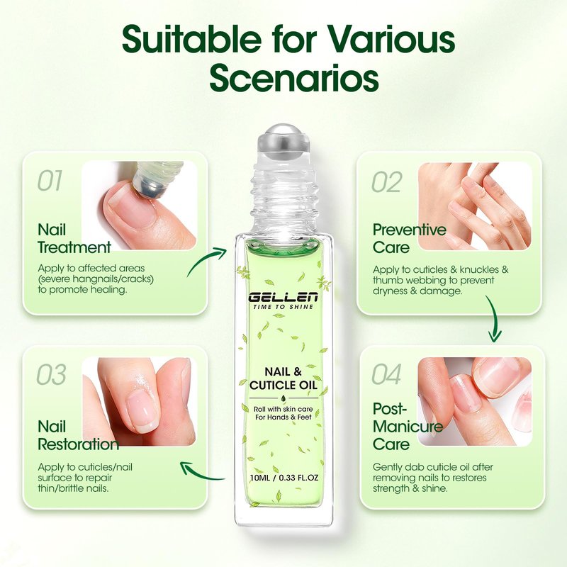 Gellen Cuticle Oil, Roll-On Nail Growth Oil, Nail Oil for Nail Growth & Repair & Strength, Green Citrus Avocado Baobab Oils Vitamin E, Nail Care for Damaged Skin & Thin Nails, Soften & Nourish Cuticle