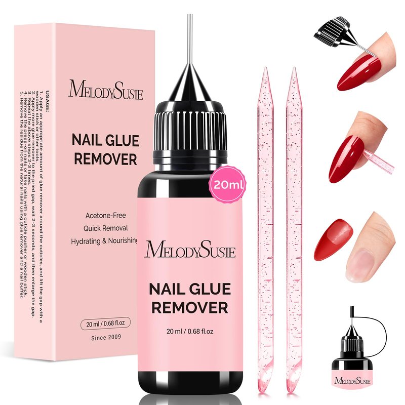 MelodySusie Nail Glue Remover for Press on Acetone Free Nail Polish Remover Multi-Functional Remover for Nails Tips Gentle Glue Remover for Gel x Nails for Home Salon 20ML