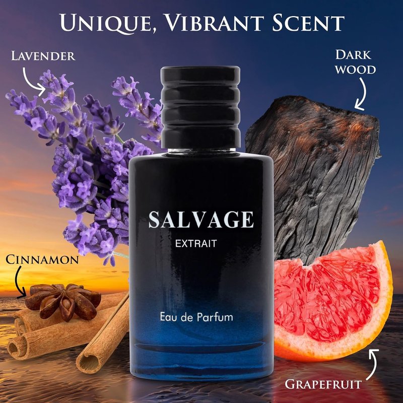 Salvage Extrait Eau De Parfum for Men Top Notes of Grapefruit & Heady Spices Base Notes of Lavender Essence & Rich Wood Cologne for Everyday Wear, Work Days, Romantic Date Elegant 100ml Bottle