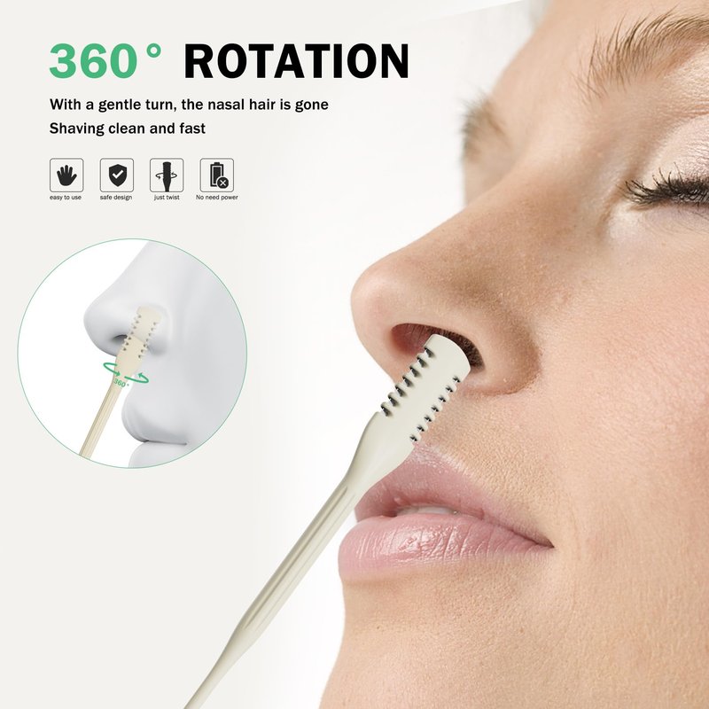 BEZOX Manual Nose Hair Trimmer (Pack of 4) - Rotating Nasal Hair Razor Cutter with Ear Picker for Women and Men - Portable Nostril Hair Remover Tools