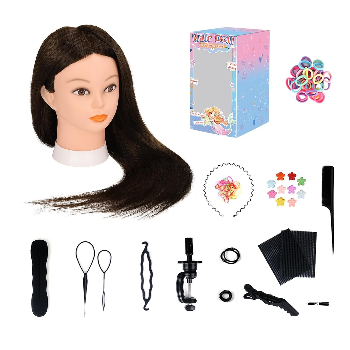 Yofuly 26" Dark Brown Mannequin Head - 70% Human Hair Training Head with Clamp & Styling Tools