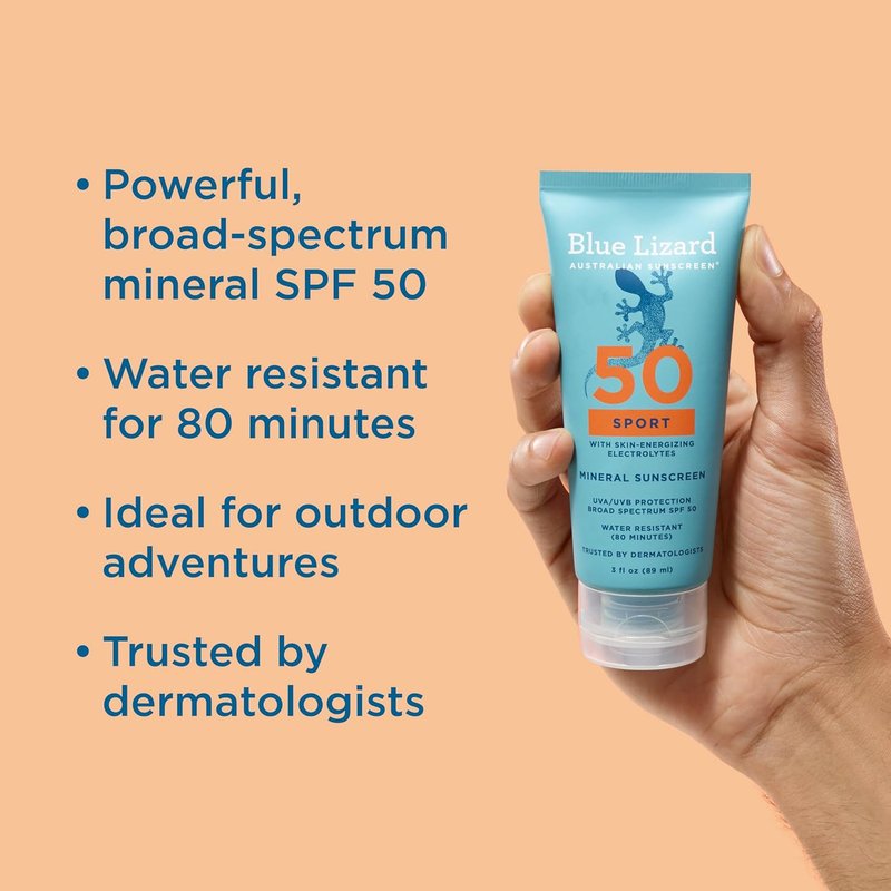Blue Lizard Sport Mineral Sunscreen SPF 50 - Fragrance-Free, Vegan, 3.0 fl oz | Ideal for Athletes