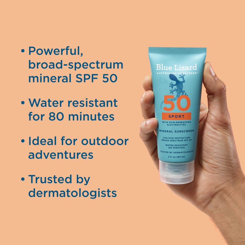 Blue Lizard Sport Mineral SPF 50 Lotion, Ideal for Athletes, 100% Mineral Sunscreen Actives, Fragrance-Free, Paraben-Free, Vegan, 3.0 fl oz