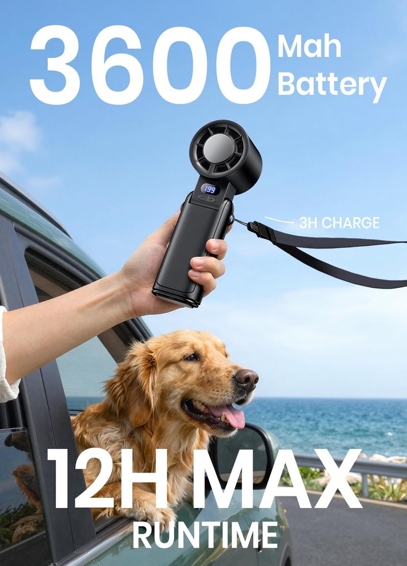 Deyhoc Portable Handheld Turbo Fan, 1-199 Speed Adjustable with LED Display, High-Power Motor, Rechargeable Battery, 4 IN 1 Pocket Design Mini Fans for Indoor/Outdoor/Travel/Work, Black