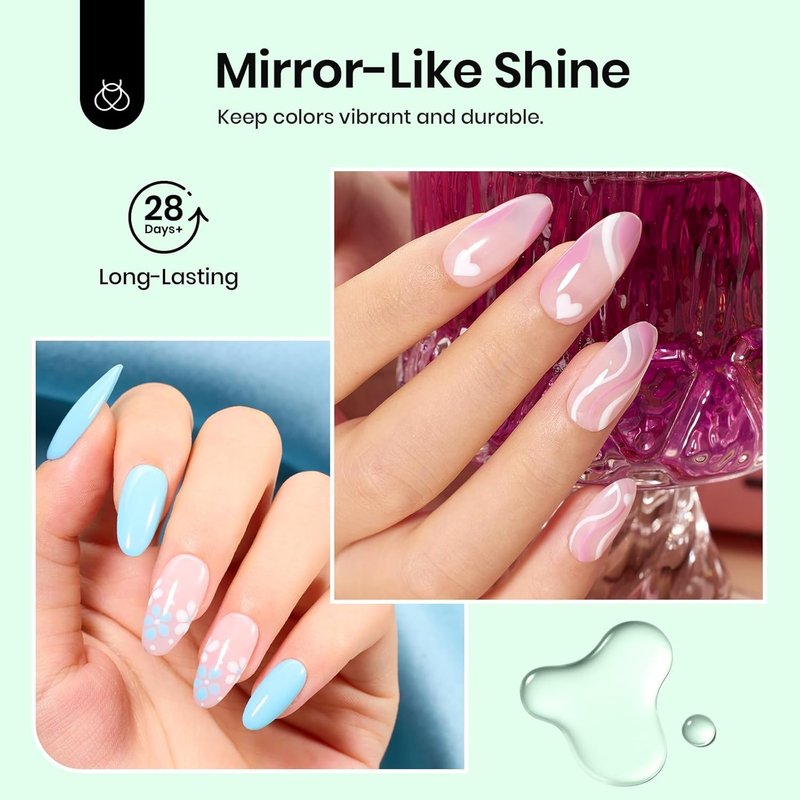 Beetles 2Pcs 15ml Gel Base and Top Coat Set - Upgrade No Wipe Extra Glossy Top Coat Finish for Gel Nail Polish, Soak Off UV/LED Lamp Needed, Essentials for Long-Lasting Manicure Kit
