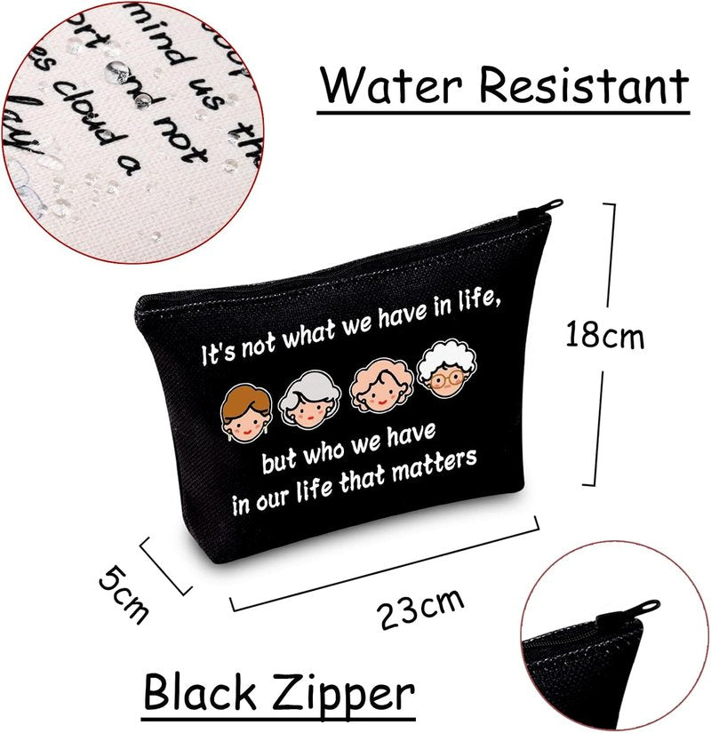 JXGZSO Golden Friends Makeup Travel Bag - Meaningful Birthday Gift for Friendship | Black