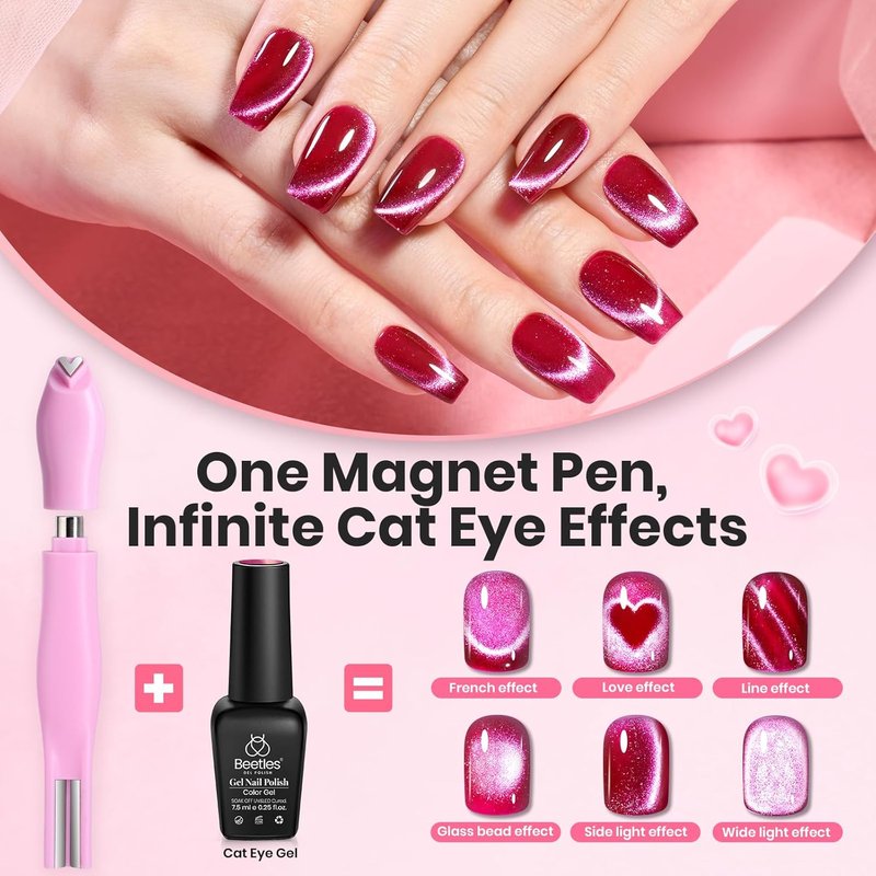 Beetles Cat Eye Magnet for Nails - 3-in-1 Magnetic Nail Art Tool for Gel Polish | Heart, French, Stripe Effects
