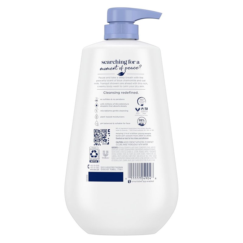Dove Body Wash - Anti-Stress Blue Chamomile & Oat Milk | 30.6 oz Moisturizing Cleanser for Soft Skin