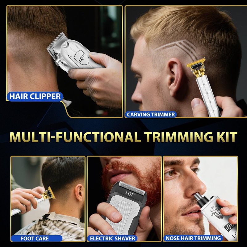 Hair Clippers for Men with LED Display, 4-Piece Cordless Grooming Kit with Hair Clipper, Beard Trimmer, Foil Shaver & Nose Trimmer, Complete Set for Home Barber