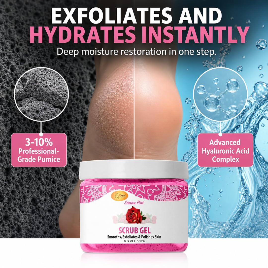 SPA REDI Exfoliating Scrub Gel – Dual-Action Pedicure Treatment for Callus Removal & Hydration, The One-Step Pedi Transformation for a 'Wow' Transformation Without Irritation 16 Oz