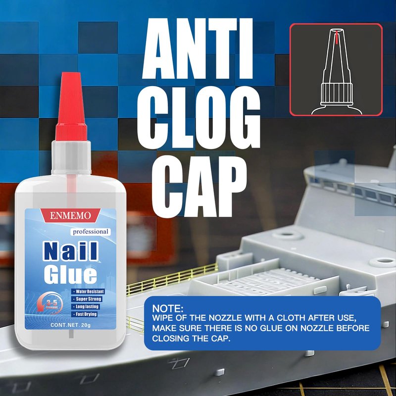 (2-in-1) 20ml Nail Glue with Brush Applicator & Nozzle,Used for Nail Tips,Acrylic Nails and Press on Nails,Built in Brush on,Super Strong,Long Lasting,Waterproof
