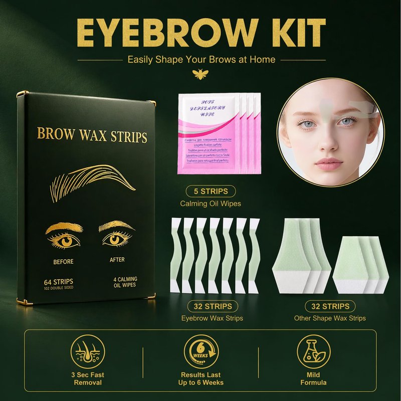 64Pcs Precision Eyebrow Wax Strips for Face, Clean Hair Removal Waxing Kit, Gentle for Sensitive Skin, No Heat Needed, Easy At-Home Use for Upper Lip, Chin & Brows, Lasts 6 Weeks