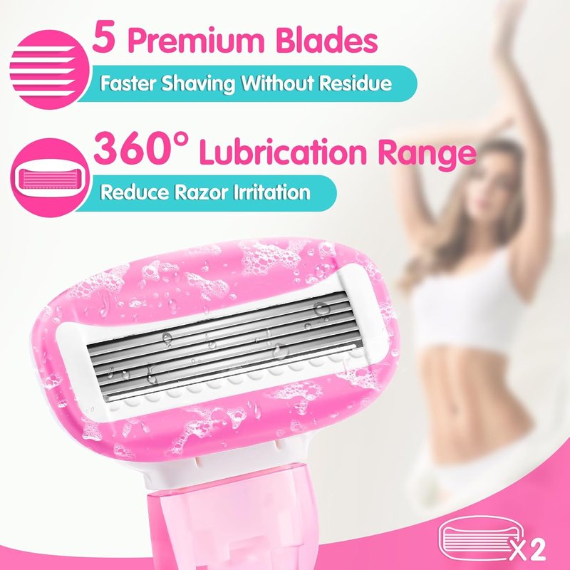 DreamGenius Travel Razor for Women - Extra Smooth 5-Blade Shaving Kit with Case | Pink, Compact Size