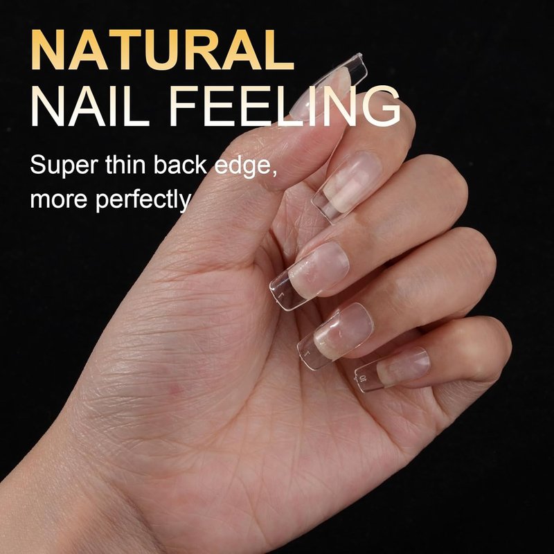 EODCI Gel Nail Tips - Short Square 600Pcs Soft Clear Full Cover False Nails for Easy Extensions