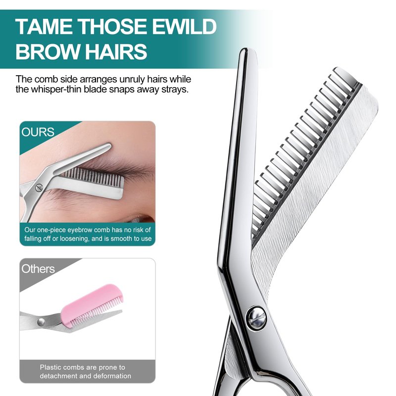 Eyebrow shears with combs, Eyebrow scissors,4.65-inch small eyelash trimming scissors, Suitable for both women and men，Precise eyebrow trimmers, easily create delicate eyebrow shapes, with PU Case