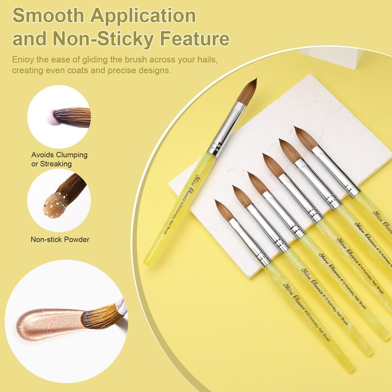 Acrylic Nail Brush Size 12, 100% Pure Kolinsky Nail Brush for Acrylic Application, Professional Nail Extension Manicure Tool Nail Drawing Pen for DIY Home Salon(Yellow)