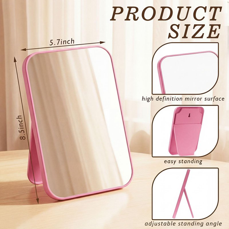 Cinnvoice 12 Pack Desktop Makeup Mirror Bulk 90° Adjustable Portable 8" Vanity Table Mirror with Stand, Folding Travel for Makeup Party Spa Party, Women, Cosmetics Personal Beauty (Rose Red)