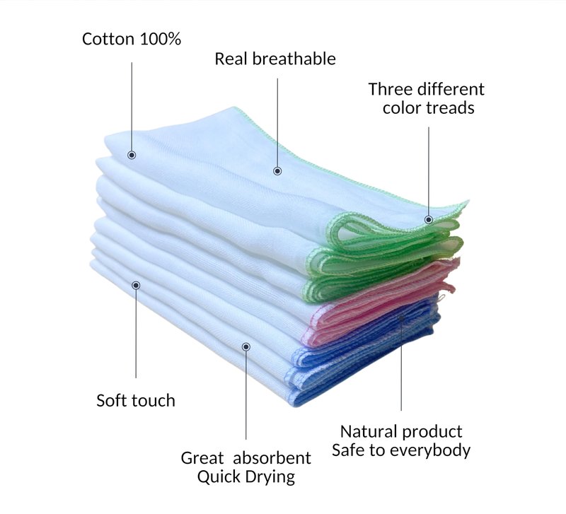 Arumary 100% 8 Packs Cotton Baby, Kid and Women Handkerchief (All White)