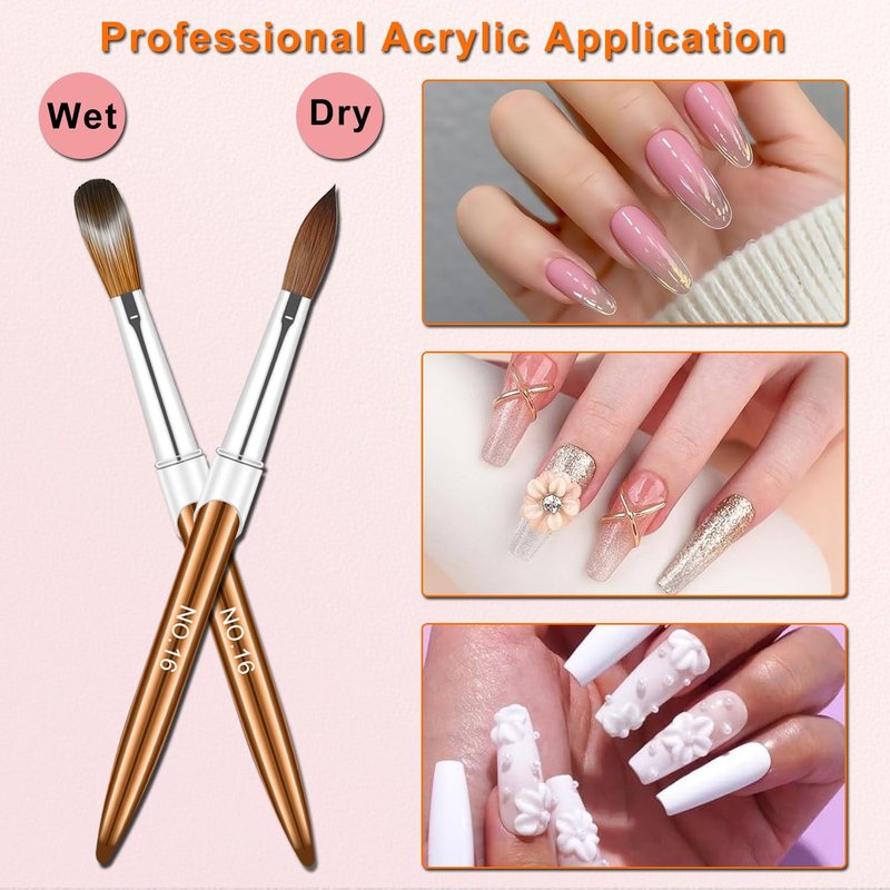 Acrylic Nail Brush Set - 4-Piece Professional Nail Art Brushes for Acrylic Powder & 3D Carving | Sizes 8/10/12/16