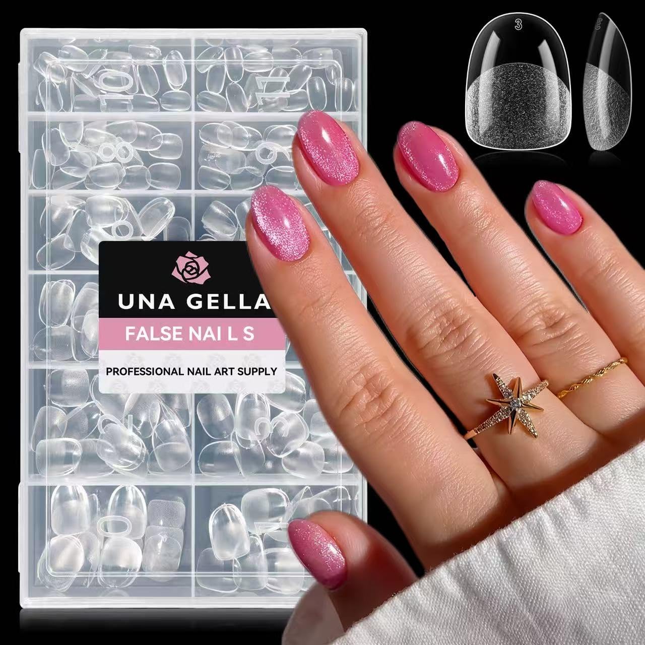 UNA GELLA Extra Short Oval Nail Tips, Pre-Etched Round Clear Fake Nails 216pcs Soft Gel Acrylic Nail Tips Full Cover False Ultra Short Gel Nail Tip for Beginners Nail Salon Extensions 12 Sizes