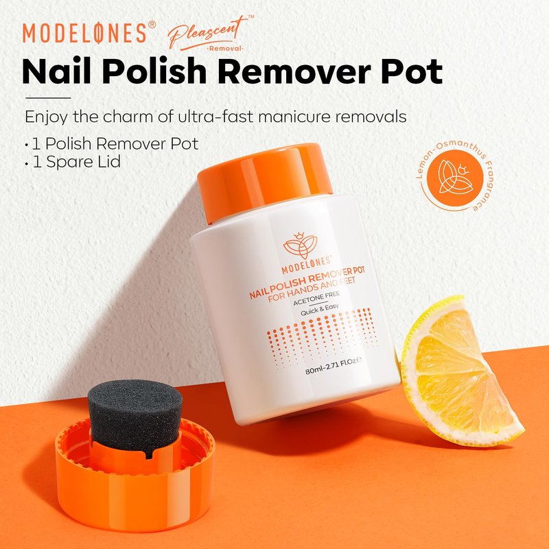 Modelones Acetone-Free Non-Drying Nail Polish Remover Pot with Jojoba Oil and Extra Sponge-Top Lid, Fingernail Polish Removal Gentle Formula for Salon & Home Nail Art 3.52 Fl Oz