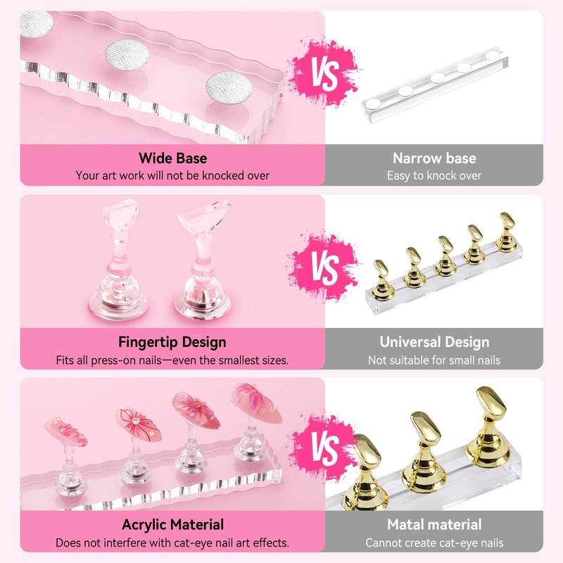 ESUOHYM Nail Stand For Press On Strong Magnetic Nail Art Tips Holder For Painting Gel Nails Display Supplies With 200PCS Double-Sided Tape & 1 Heart Shaped Acrylic Presson Stands with Case Nail Tech Supplies