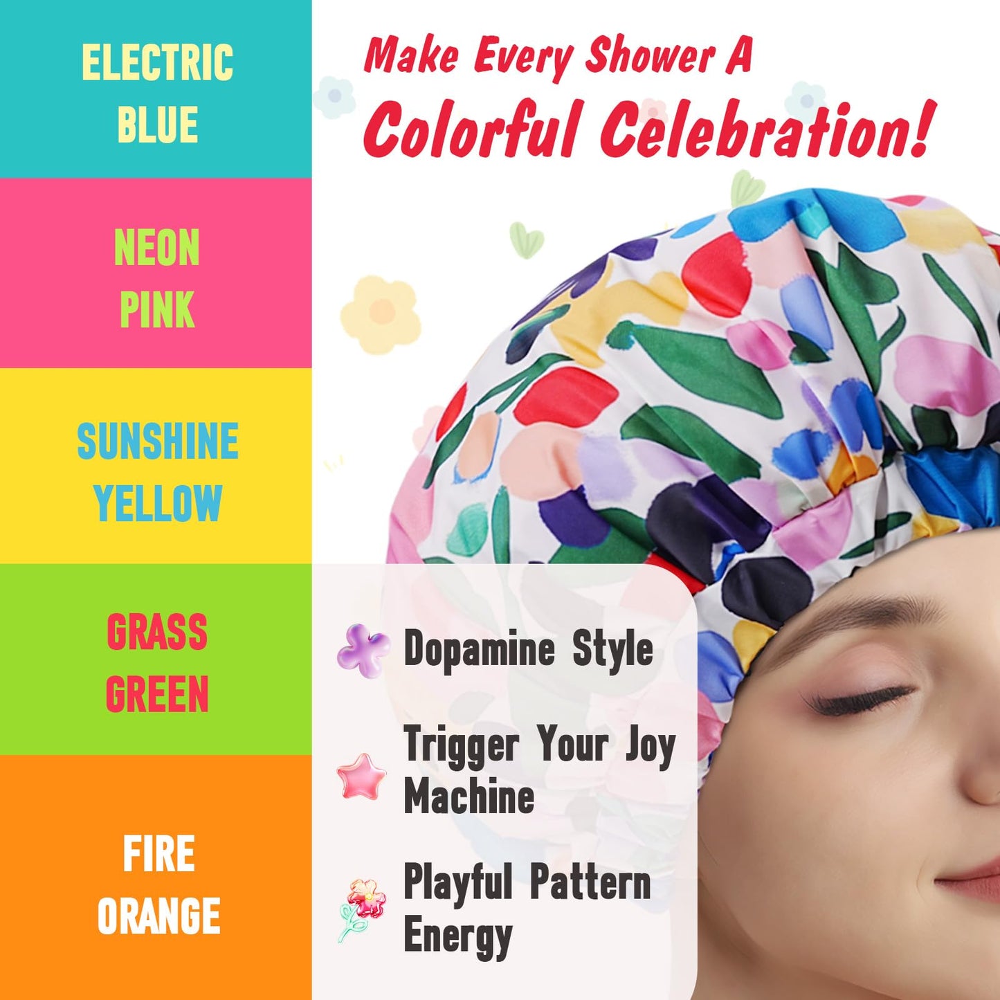 Years Calm Shower Caps for Women Reusable Waterproof, Double-Layer Extra Large Elastic Hair Cap for Shower for Long Hair & Braids, Travel & Home