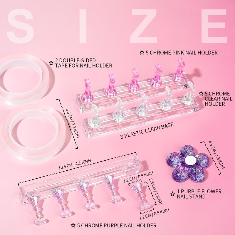 Fandamei Nail Stand, 3 Set Nail Art Stand for Press On, Nail Holder for Painting Nails, Press on Nail Stand for Practice, Magnetic Acrylic Nail Design Stand for Display with Double-sided Tape