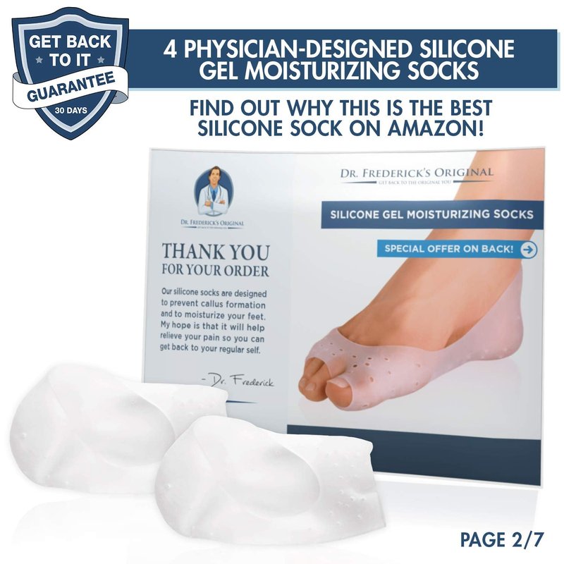 Dr. Frederick's Original Moisturizing Gel Socks - 2 Pairs - Silicone-Feel Socks for Dry Cracked Feet Women & Men - Foot Moisturizing Socks for Cracked Heel Treatment - Day & Night Spa Socks