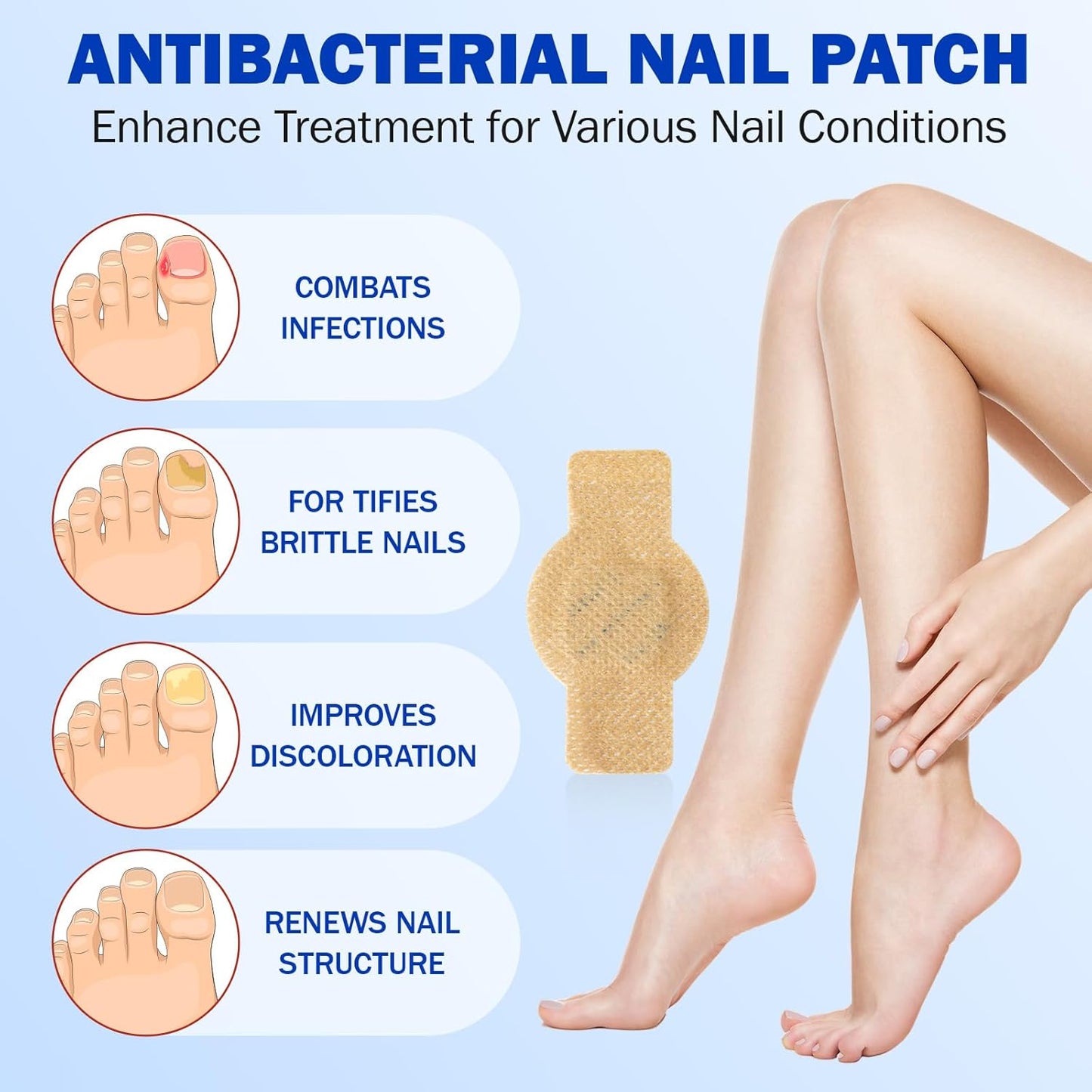 Skiennix Nail Patches for Toenail Repair - 42PCS Overnight Support for Damaged, Thick Toenails | Natural Formula