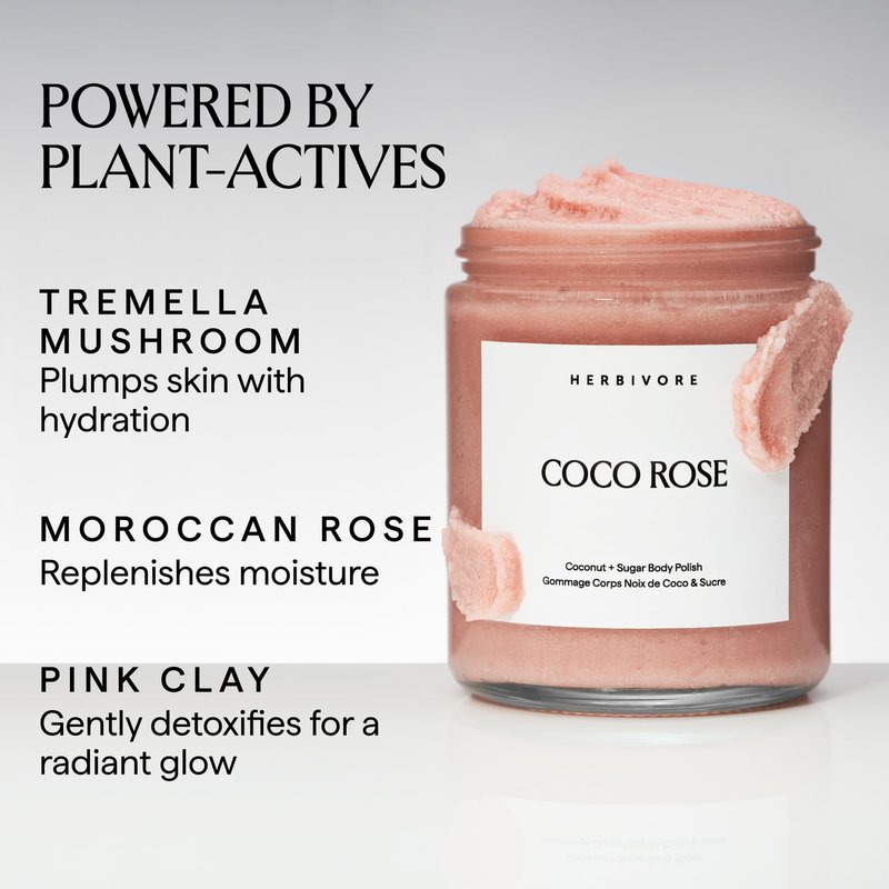 HERBIVORE Coco Rose Coconut Oil Body Polish | Exfoliating Body Scrub with Shea Butter | Smooths & Softens Skin, Plant-Based, Vegan, for All Skin Types, 237 mL / 8 oz