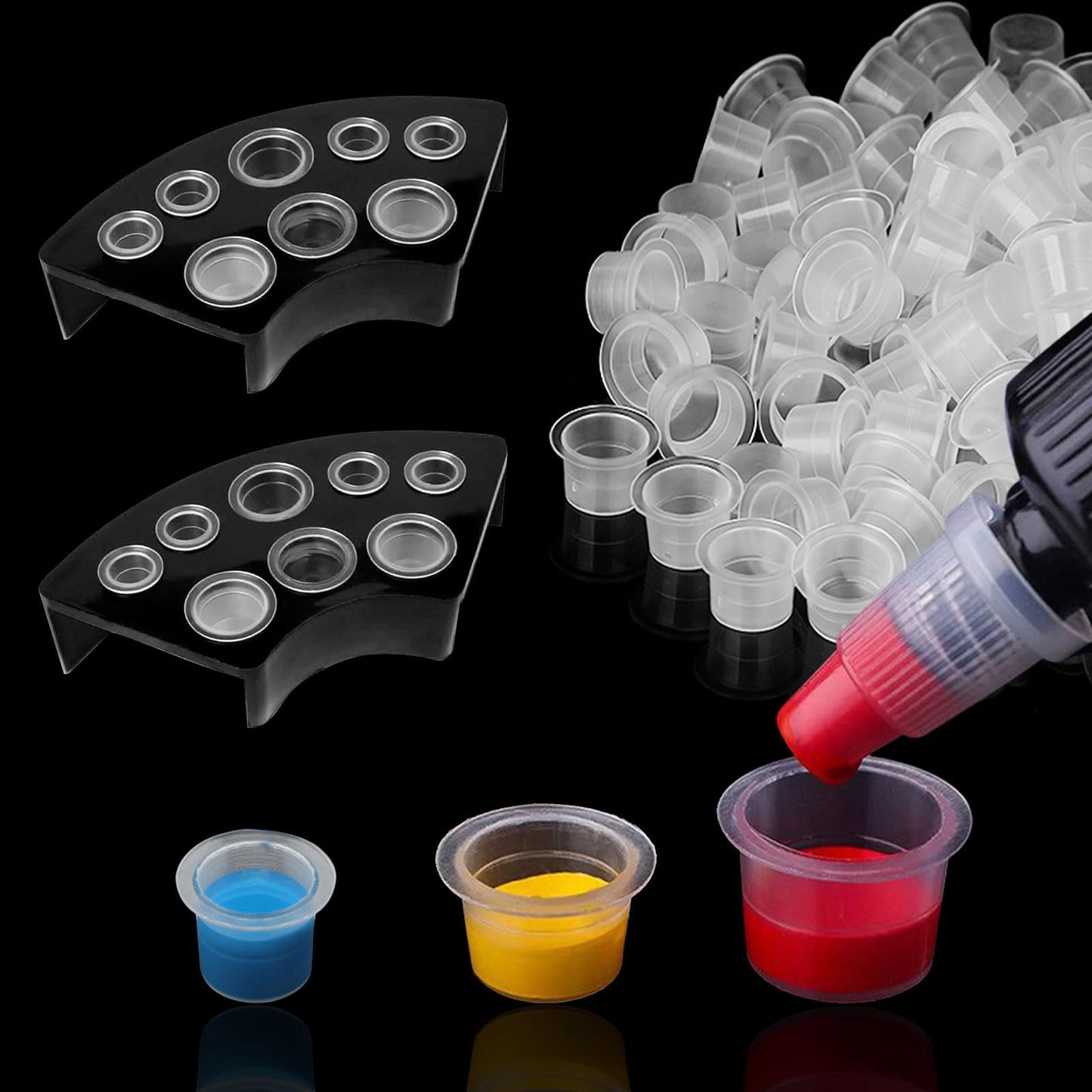 600pcs Tattoo Ink Caps with 2pcs Tattoo Ink Cups Holder - SML Mixed Size Tattoo Pigment Caps with Wide Cup Edge Ink Set Tattoo Supplies…
