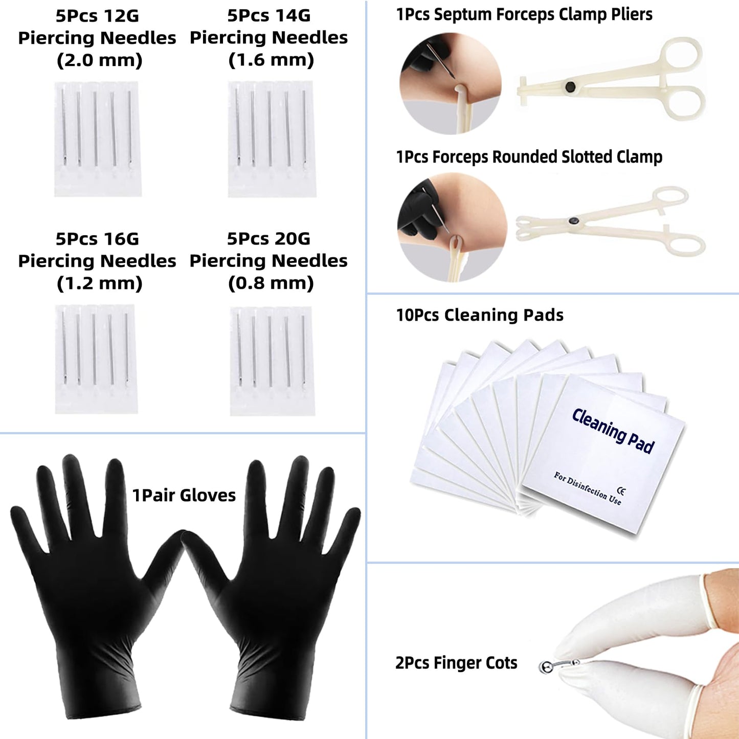TKKUY 80PCS Nose Piercing Kit: Stainless Steel Body Piercing Jewelry with 12G, 14G, 16G, 20G Needles for Ear, Nose, Lip, Eyebrow