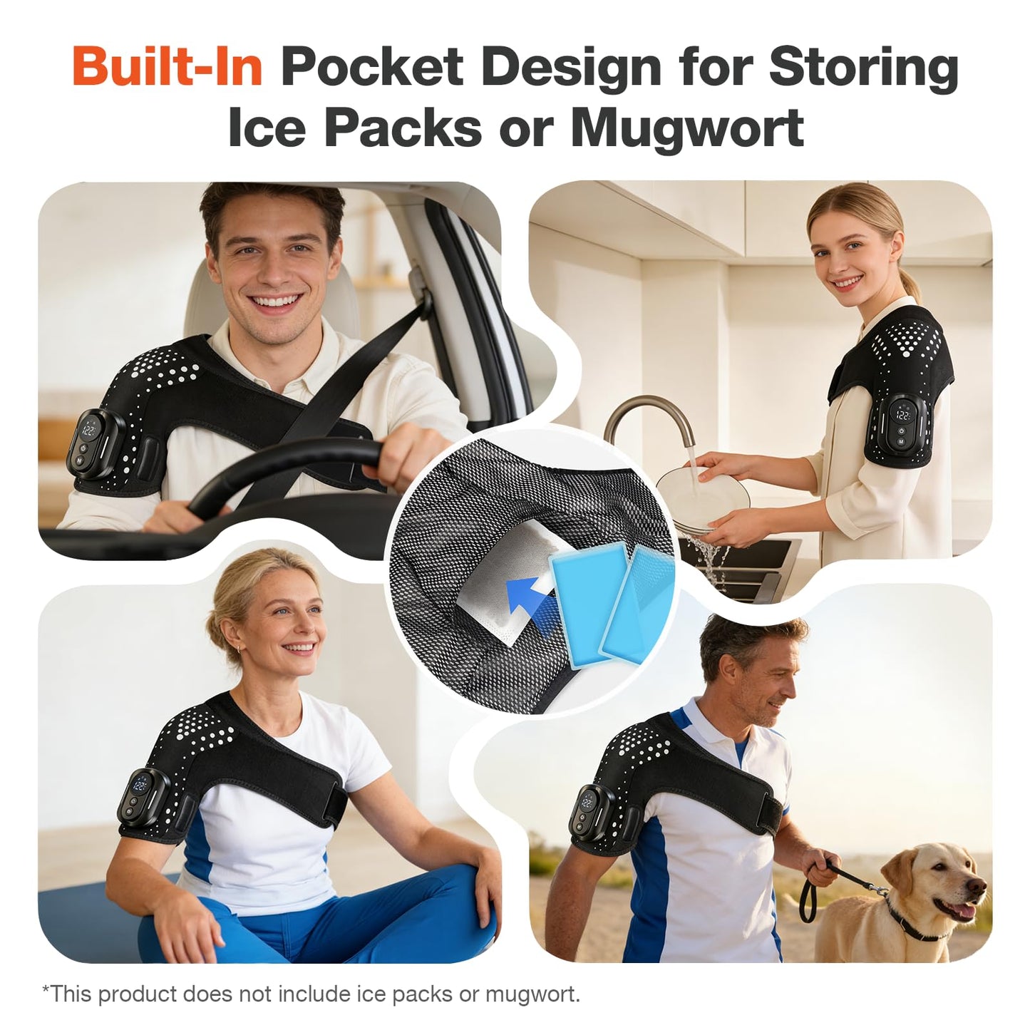 Trunsif Cordless Shoulder Heating Pad with Massage, Portable Heated Shoulder Brace with Magnetic Detachable Remote Control, 5 Heat & 5 Vibration Modes, Adjustable Fit for Men and Women, Black