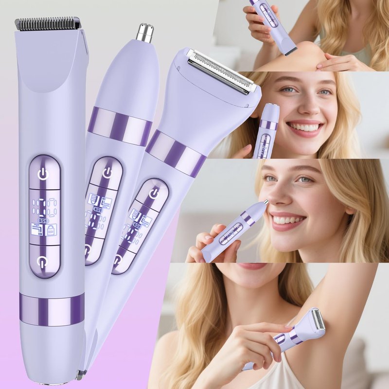 Hatteker Women's Electric Razor - 4-in-1 Dual-Head Trimmer | IPX7 Waterproof Rechargeable, Purple