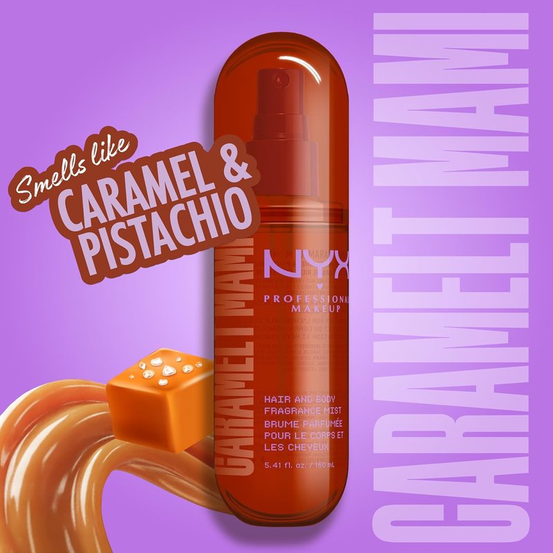 NYX Professional Makeup Fat Oil Fragrance Mist - Caramelt Mami Scented Hair & Body Spray, 2.7 fl oz | Vegan & Cruelty-Free