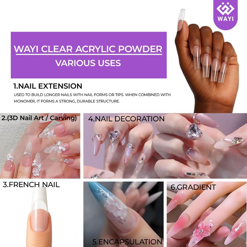 Acrylic Nail Kit with Monomer Liquid – 4 Colors Powder, Brush, Crystal Cup, Nail Forms & File | All-in-One Acrylic Extension Set for Beginners & Professionals