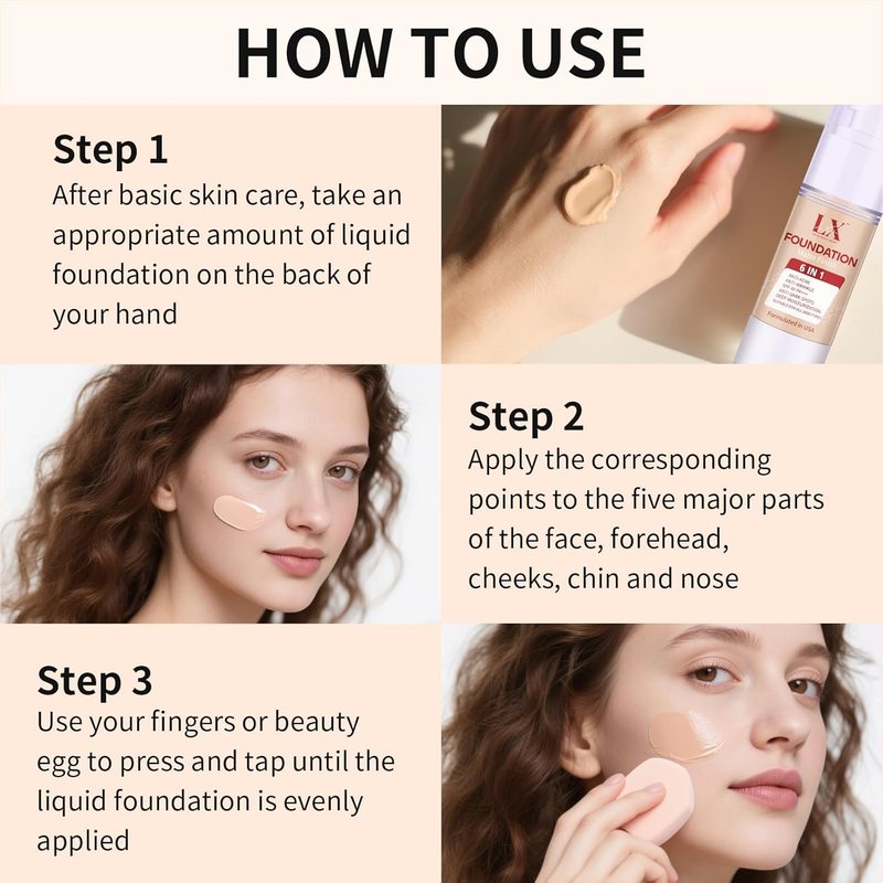 Skiennix 6-in-1 Makeup Foundation - Matte + Poreless Liquid with 1% Hyaluronic Acid | Glowing Finish, 301 Medium