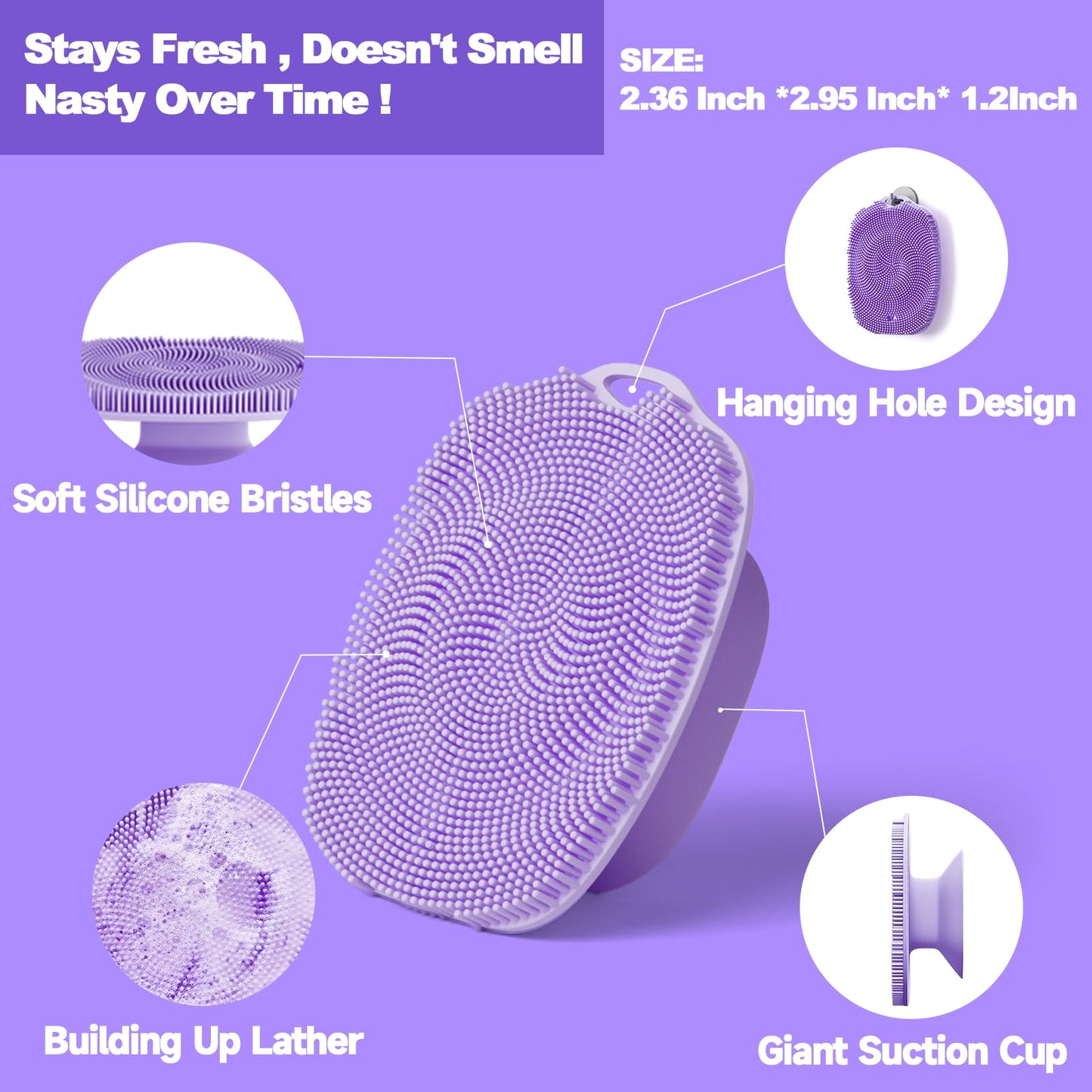 ARIOSOX 2 PCS Face Scrubber, Soft Silicone Face Exfoliator with Suction Cup for Man and Women Deep Skin Clean, Gentle Facial Cleaning Brush Suitable for All Sensitive Skin (Purple)