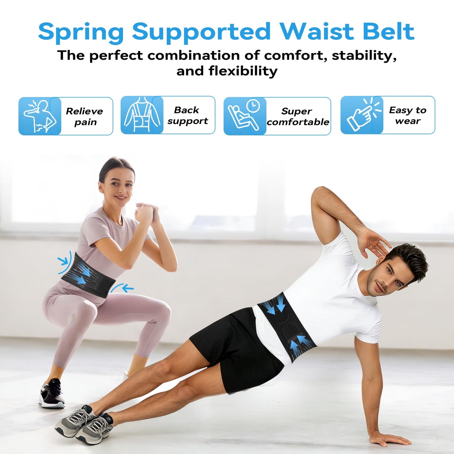 Umbilical Hernia Belt for Men and Women, Abdominal Binder Hernia Belt with 6 Stainless Steel Spring Support, Back Support with 2 Compression Tape, Adjustable Lumbar Support Brace Sciatica Pain Relief