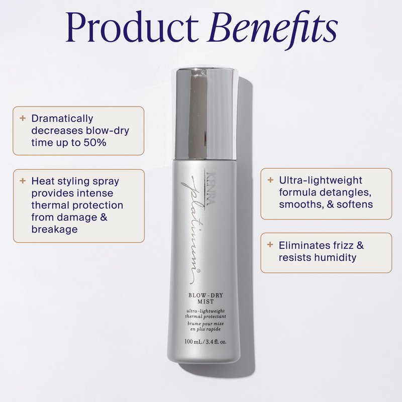 Kenra Platinum Blow-Dry Mist | Ultra-Lightweight Thermal Protectant | Detangles, Smooths, & Softens | Eliminates Frizz & Resists Humidity | Fine To Medium Hair | 3.4 fl. oz