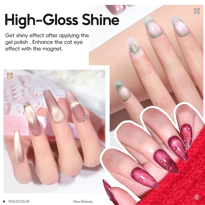 PEACECOLOR Cat Eye Gel Nail Polish Set, 6 Colors Glitter Red Green Purple Nude Sparkle Gel Polish Set Soak Off U V Lamp Magnetic Nail Polish Kit Gifts for Women DIY Home Salon