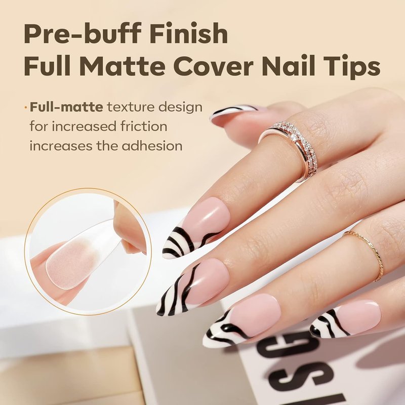 Modelones Medium Almond Nail Tips - 510 Pcs Pre-Shaped Full Matte Fake Nails | Stronger Press-On Extensions in 15 Sizes