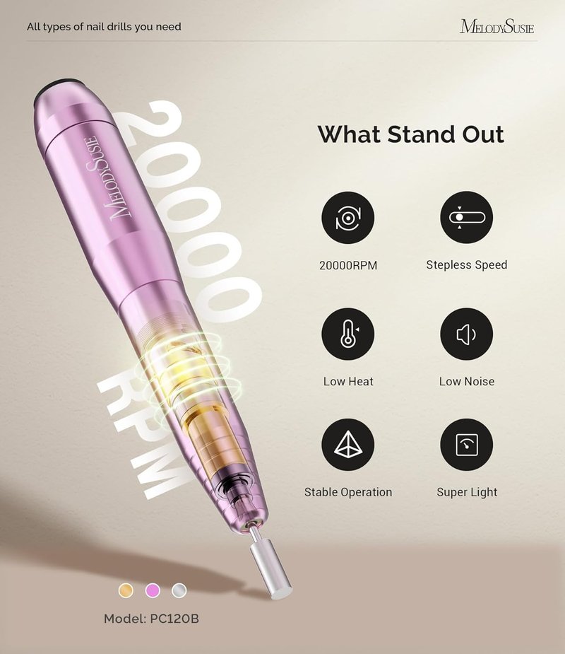 MelodySusie Portable Nail Drill - 20,000 RPM Electric File for Manicure & Gel Removal | Compact Design