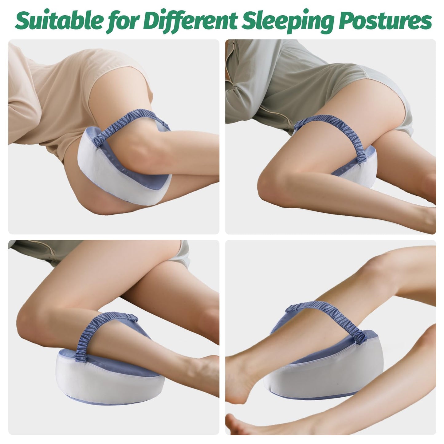 xiaomubiao Memory Foam Knee Pillow for Side Sleepers, Cooling Leg Pillow with Adjustable Strap for Sciatica, Hip & Back Pain Relief, Orthopedic Contour Between Leg Cushion with Washable Cover
